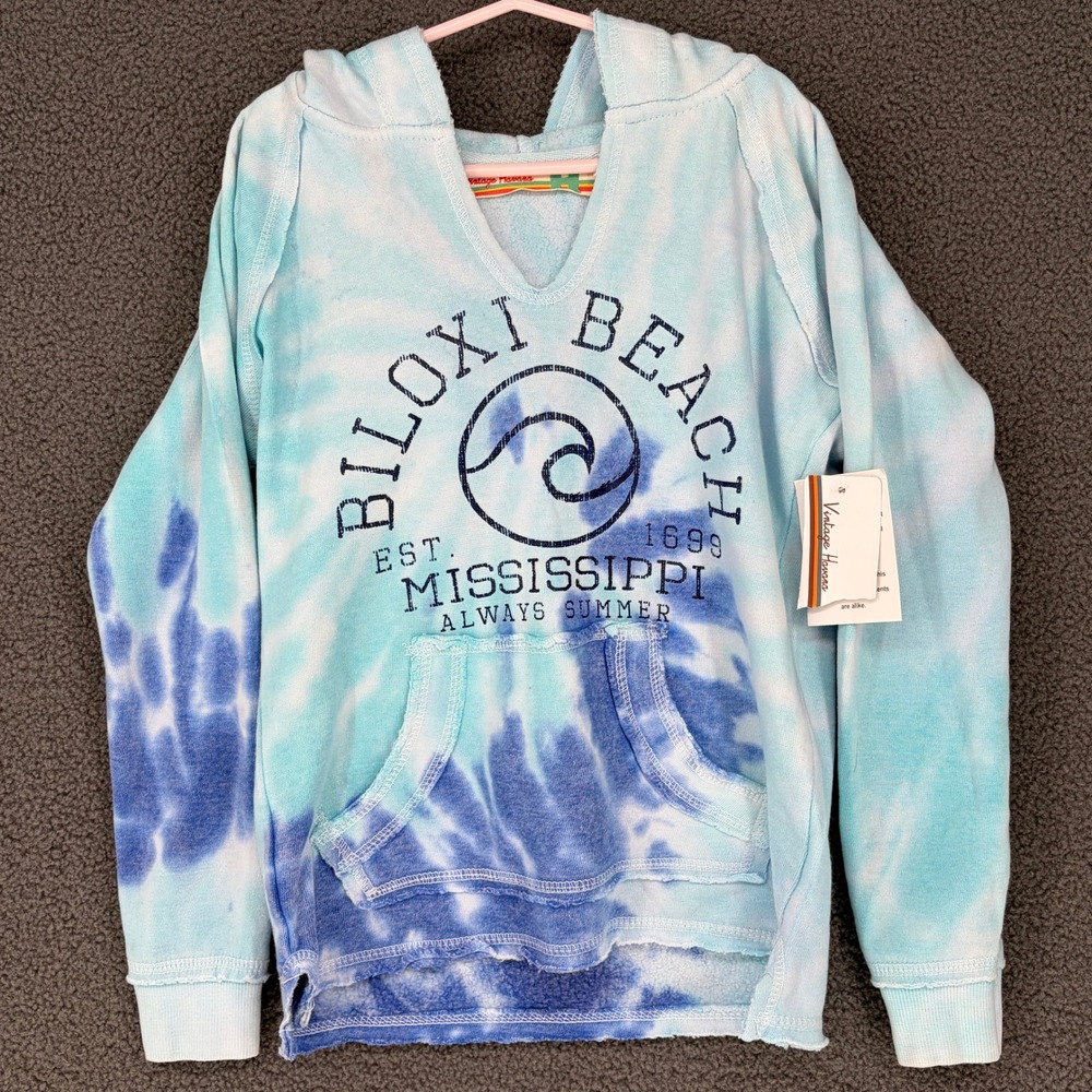 Vintage Havana Girls Biloxi Beach Tie Dye Hoodie Blue White Size M 10/12 NWT